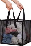 Merkloos Wasmand Zwart Polyester Vierkant Opvouwbaar Met Handvatten 33x33x33cm