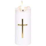 sarcia.eu LED kaars wit met kruis, VLAMEFFECT, grafkaarsvulling OP BATTERIJEN 13 cm