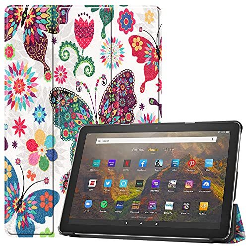 RanTuo Tablet hoesje voor Amazon Fire HD 10 (2021), PU-huid, licht en dun, waterdicht, stofdicht, anti-val beschermhoes voor Amazon Fire HD 10 (2021). (Butterfly)