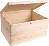 Creative Deco Grote Houten Doos met Sleutel Opberg-Kist | 40 x 30 x 24 cm