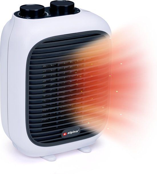 alpina Ventilatorkachel 1500W – Elektrische Kachel met Warme en Koude Lucht – Compacte Mini Heater met Handvat als Bijverwarming – Kachelventilator Voor Ruimtes van 10–15 m² – Wit