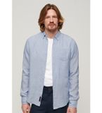 Superdry M4010696A Studios overhemd blauw linnen lange mouwen casual heren