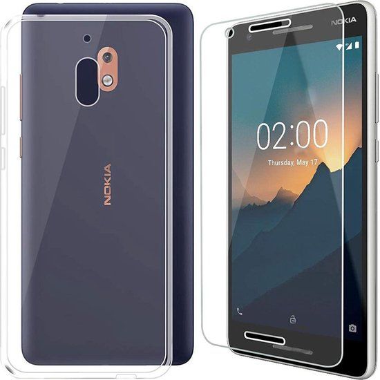 Nokia 2.1 Case - Transparent TPU Silicone Soft Cover + 2x Tempered Glass Screen Protector