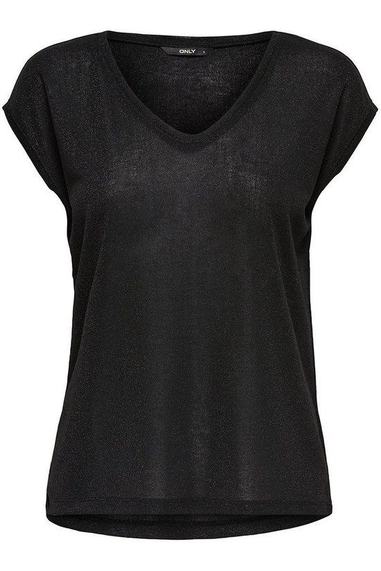 ONLY ONLSILVERY S/S V NECK LUREX TOP JRS - Black - XS