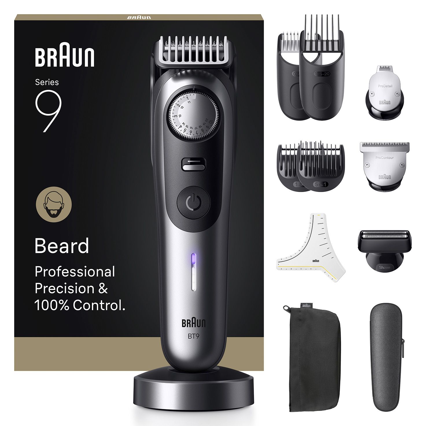 Braun Series 9 BT9560 Baardtrimmer - 12 Opzetstukken - Chroom