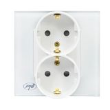 PNI WP222W enkel geïntegreerd stopcontact x2 met wit glazen frame