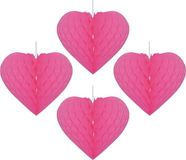 Shoppartners Bv Décoration cœur - 4x - fuchsia rose - papier - 15 x 18 cm - décoration suspendue - Cœur