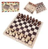 Jeu d'échecs en bois - Dames et backgammon 3-en-1 - Bois massif - 11,4 x 11,2 pouces