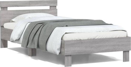 vidaXL Bedframe met hoofdbord en LED grijs sonoma eiken 100x200 cm