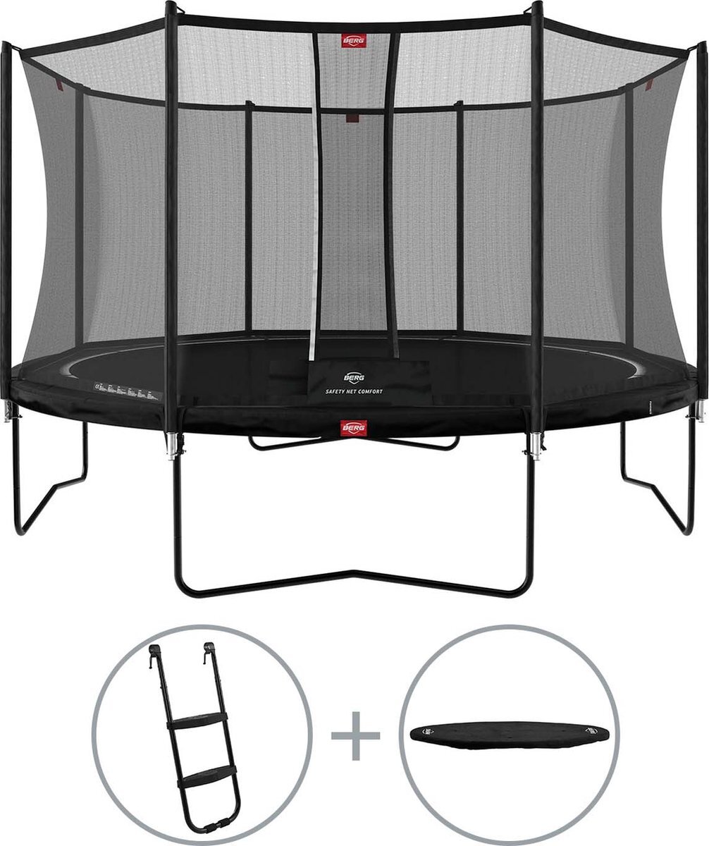 Berg Favorit ronde trampoline op poten 430cm met veiligheidsnet Comfort zwart incl. ladder en afdekhoes