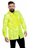 Wilbers Jaren 80 & 90 Kostuum | Gele Ruchesblouse Satijn Foute Neon Disco | Maat 54