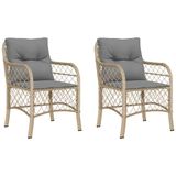 vidaXL Tuinstoelen 2 st met kussens poly rattan gemengd beige