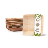 GREENBOX 25 Snackschaaltjes, vierkant, 80 ml, 8 x 8 cm, partyservies, composteerbaar, biologisch afbreekbaar, palmbladeren, wegwerpservies voor fingerfood, dips, proeven, buffet