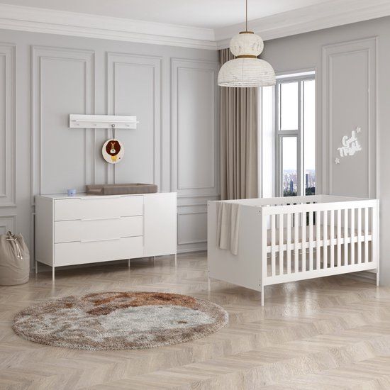 Born Lucky Santiago Meegroei Babykamer 2 Delig Compleet – Baby bed 70x140 cm & XL Commode – Wit