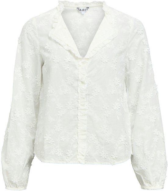 Object Blouse Objkarli L/s Re Shirt Noos 23049209 Cloud Dancer Dames Maat - W40