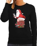 Bellatio Decorations Foute Kersttrui/sweater voor dames - Merry Shitmas - zwart - kerstman op de WC XXL