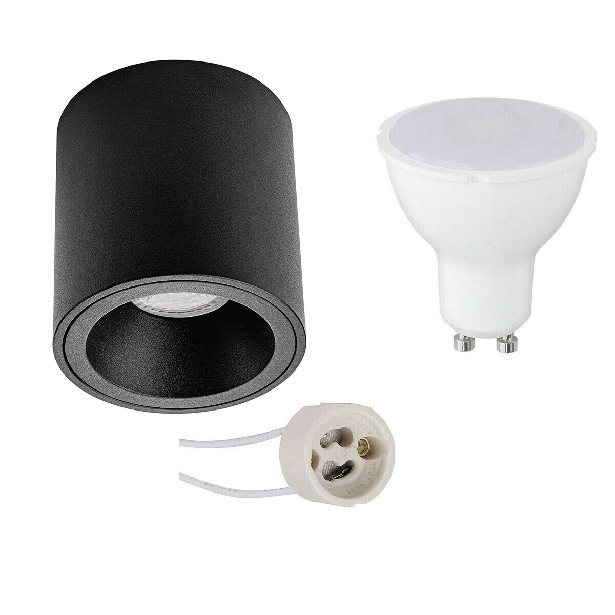 BES LED Voordeelset Opbouwspot Set - Pragmi Cliron Pro - GU10 Fitting - Dimbaar - Opbouw Rond - Mat Zwart - 6W - Helder/Koud Wit 6400K - Verdiept - Ã˜90mm