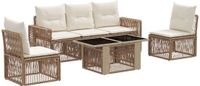 vidaXL Tuinbank Set 6-delig Beige en Crèmewit Polyrattan