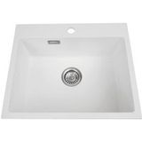 Évier Blanc 55 X 45 Cm Évier De Cuisine En Granit 1 Bac Évier Encastré Évier De Cuisine Composé À 80 % De Sable De Quartz Avec Siphon Et Trop-plein
