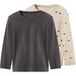 LUPILU® T-shirts à manches longues pour tout-petits, lot de 2 (motif/gris foncé, 2-4 ans)