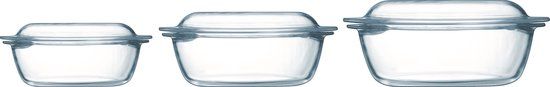Pyrex Optimum Ovenschalenset - 3-delig - Rechthoekig - Met Deksel - Glas