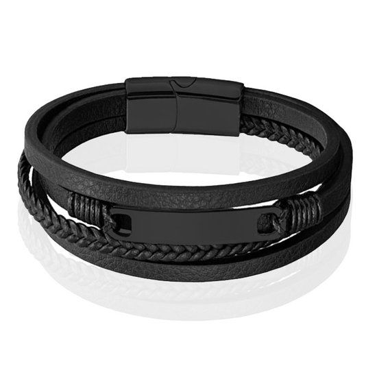 Mendes Leren Armband Heren Zwart 19cm
