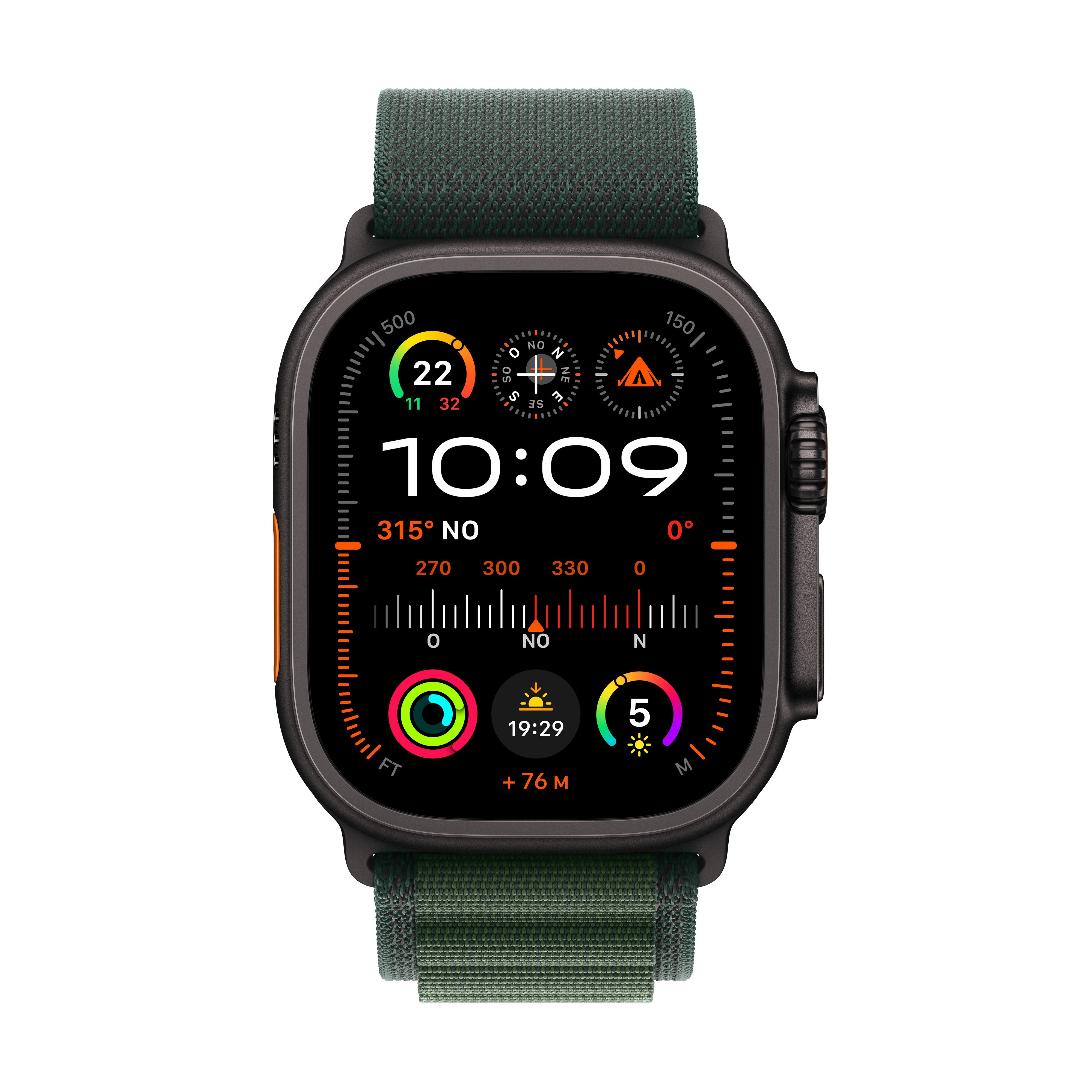 Apple Watch Ultra 2 49mm - Zwart Titanium - Dark Green Alpine Loop - Large