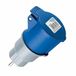 Industriële adapter IP44 M2P + socket 2P + T, waterdicht, ideaal voor het aansluiten van apparaten buiten en in industriële omgevingen.