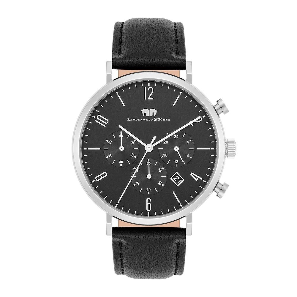 Rhodenwald & Söhne Arakon Chronograph - Silver - Black Leather - Men's Watch
