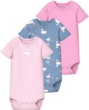 NAME IT NBFBODY 3P SS SWAN NOOS - Baby Bodies - Unisex - Endless Sky - Printopdruk - Korte mouw - 3 Stuks