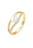 Elli - Ring - Dames Elegant Geo Design met zoetwater gekweekte parel en kristallen in 925 sterling zilver verguld - Dames