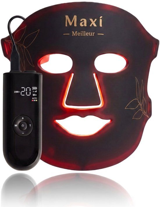 Maxi Meilleur Pro Series LED Gezichtsmasker Lichttherapie - Anti-aging - Rood Licht Therapie - Zwart