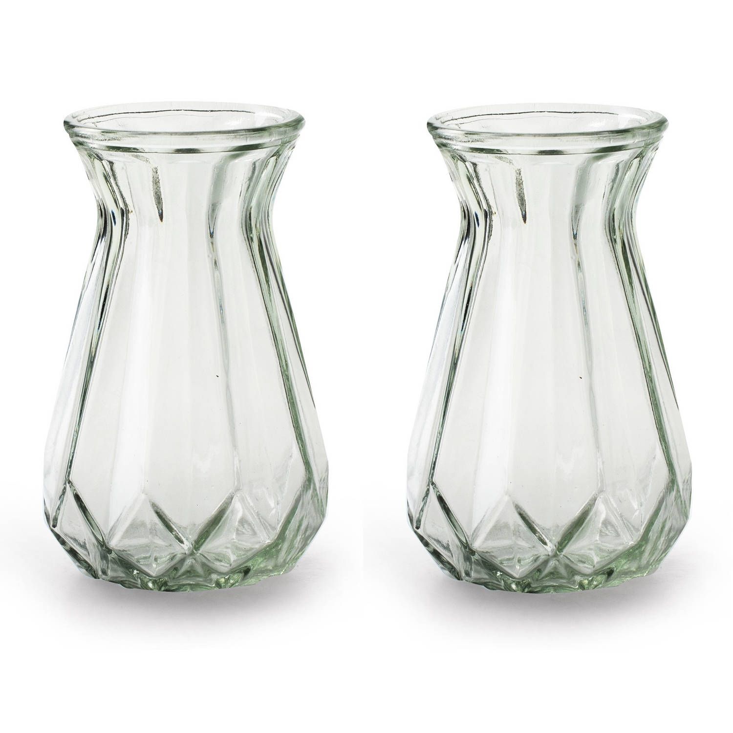 Jodeco Bloemenvazen - 2x stuks - helder/transparant glas - H15 x D10 cm
