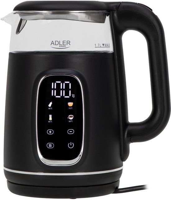 Adler AD 1305BS waterkoker 1,7 l 2200 W Zwart, Transparant, Zilver