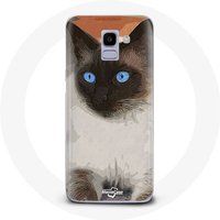 Maniacase Etui voor Samsung Galaxy A6 2018 Siamees zwart-wit met blauwe ogen