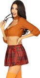 Leg Avenue 4 PC Book Smart Babe, includes glitter knit crop top, plaid skirt, thigh highs, and frames