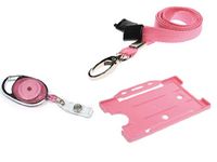 ID Card It ID Badge Pass Naam kaarthouder, ID Neck Strap Lanyard met veiligheid Breakaway & intrekbare sleutelhanger YoYo Badge Reel Set (roze metalen clip)