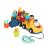Battat Trekspeelgoed en steekspel bus met 9 kleurrijke figuren en dieren, educatief speelgoed, motoriekspeelgoed, babyspeelgoed voor kinderen vanaf 18 maanden