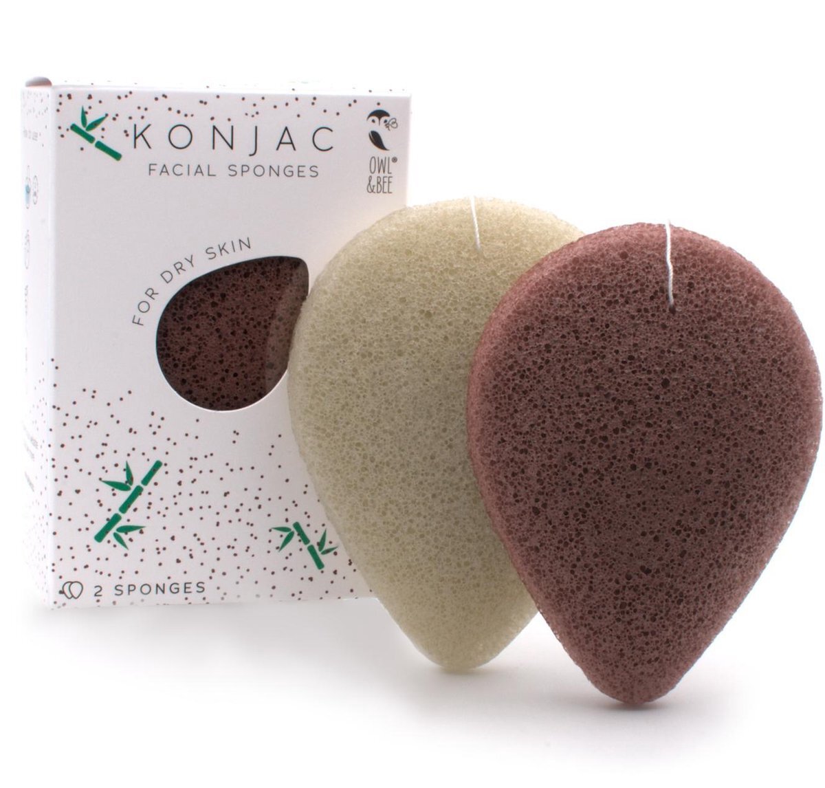 Owl & Bee® Konjac gezichtssponzen - Voor droge huid - Met Franse rode klei en bamboe - 2 stuks - Vegan gecertifieerd