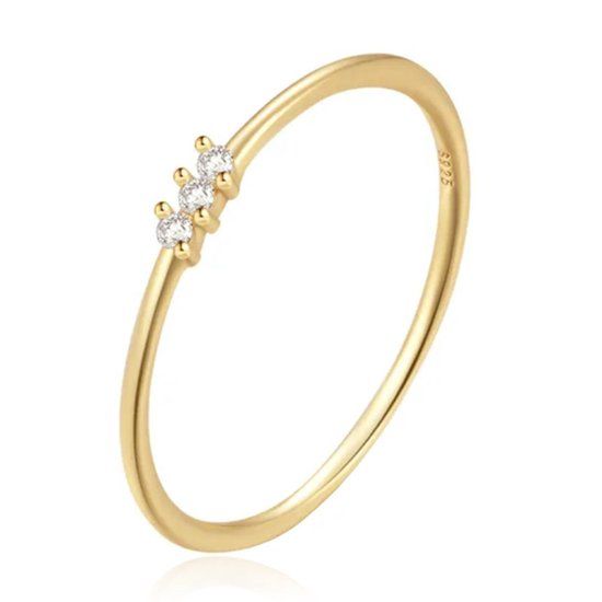 Elenza AMS Elenza Thin .925 Zilveren Ring met Drie Zirconia's en Gouden Plating – 1mm-18mm