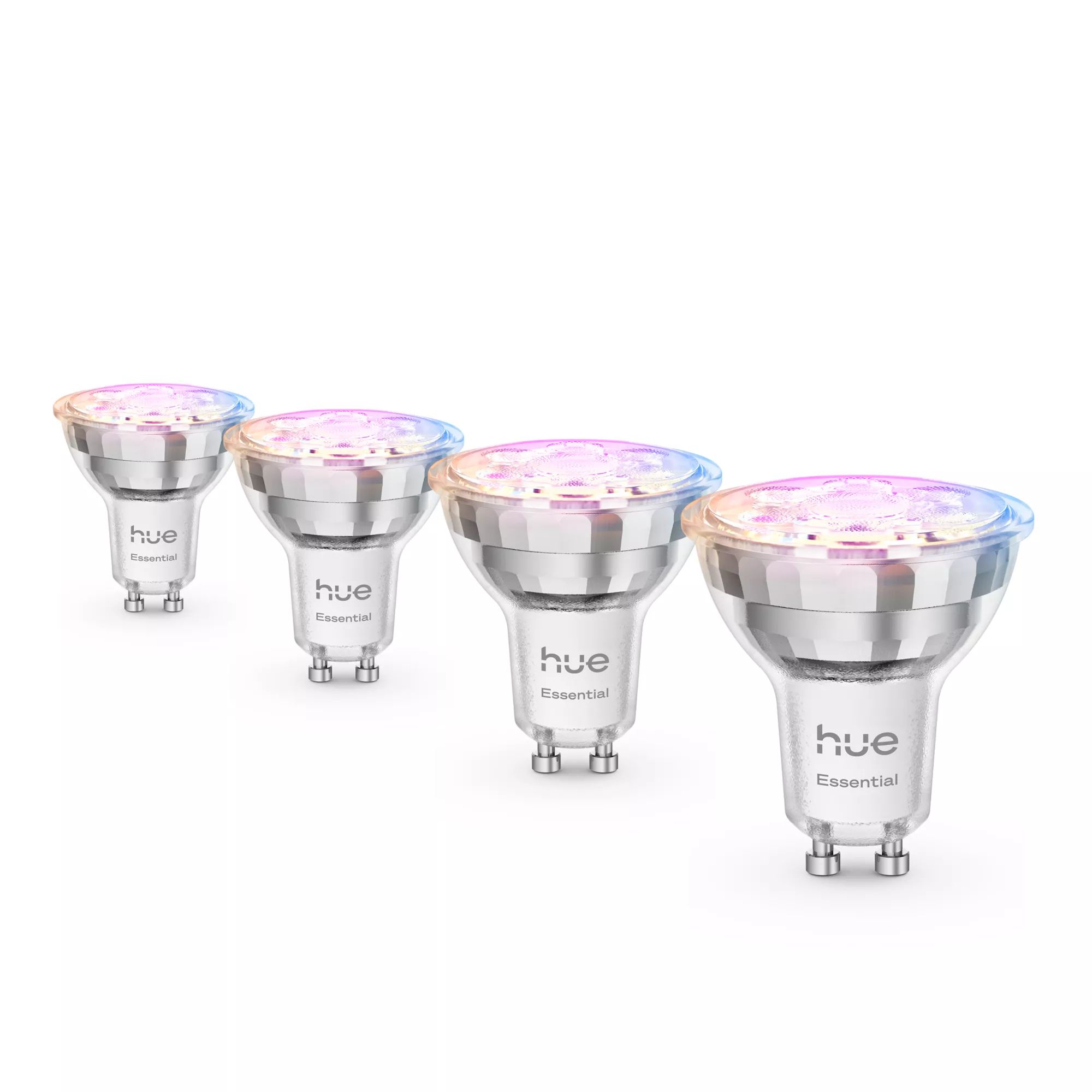 Philips Hue Essential Slimme LED GU10 Spotlight Bulb, Wit en gekleurd licht - 4-pack