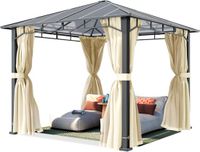 TOOLPORT Tuinpaviljoen 3x3 m, aluminium, polycarbonaat dak ca. 8 mm, beige - met zijwanden en muggennetten