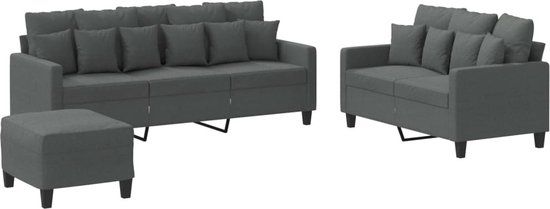 vidaXL 3-delige Loungeset met kussens stof donkergrijs