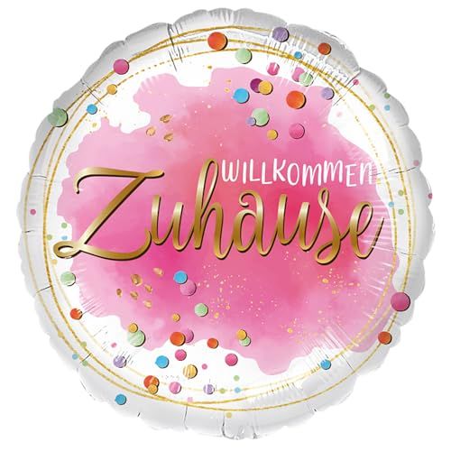 Riethmüller Hoogwaardige folieballon, met welkom thuis confetti, GER folieballon verpakt, 45 cm, geschikt voor helium, Riethmüller party, decoratie, reuzenballon