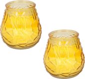 Set van 3x citronella lowboy tuin kaarsen in geel glas - 10 cm - 15 branduren