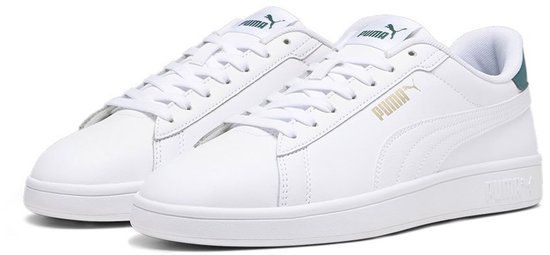 Puma Smash 3.0 L Lage Sneakers Heren Leer Wit-Smaragd-Goud Maat 38.5