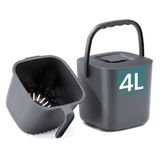 SONGMICS Compostbakje voor Aanrecht, Geurvrij, met Uitlekmandje, 4 L | GFT-bakje met Deksel, PP Plastic, 20 x 18,1 x 18 cm, voor Keuken, Donkergrijs, LEOS Collectie LTB214GZ01