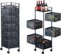 Chariot de cuisine et chariot de service à roulettes - Étagère de rangement à 5 niveaux - Roulettes pivotantes à 360° - Acier inoxydable - Étanche - Noir