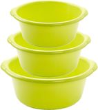 Forte Plastics Voordeelset multifunctionele kunststof ronde teiltjes groen in 3-formaten - 6-10-15 liter inhoud