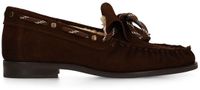 Manfield - Dames - Donkerbruine gevoerde suède loafers - Maat 37